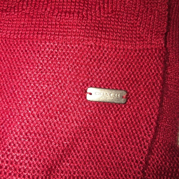 Coach Red Winter Scarf with Emblem - Picture 2 of 2